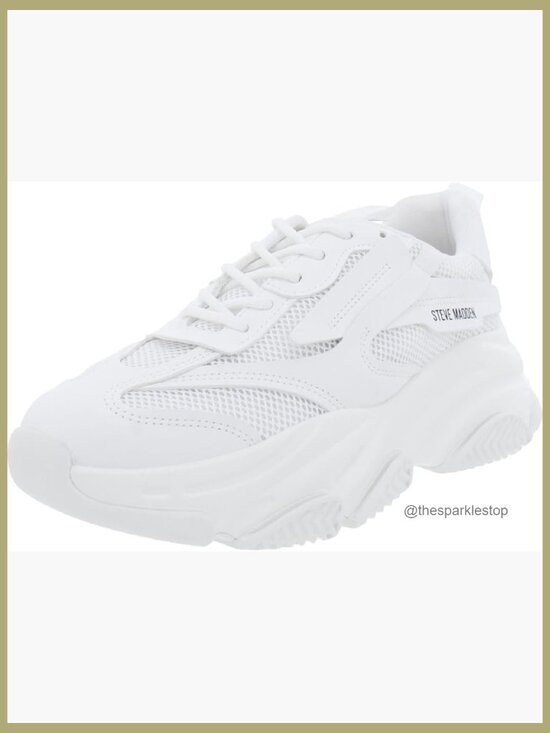 Shoes - Chunky White Fashion Sneakers with 2.5" Platform Heel Lace-Up